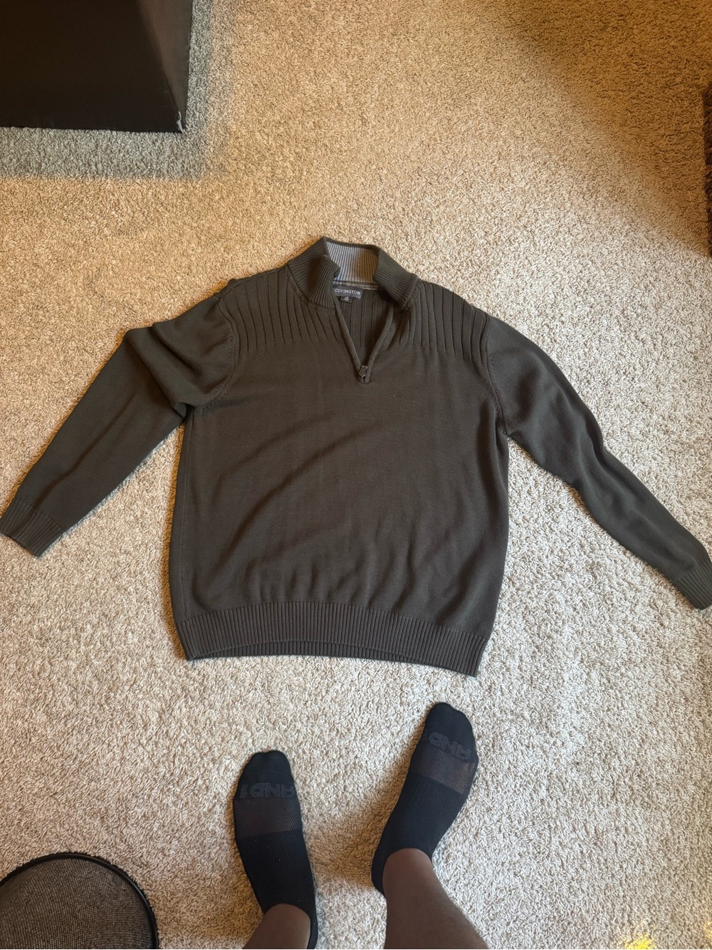 Covington Olive Zip-Neck Men's Sweater